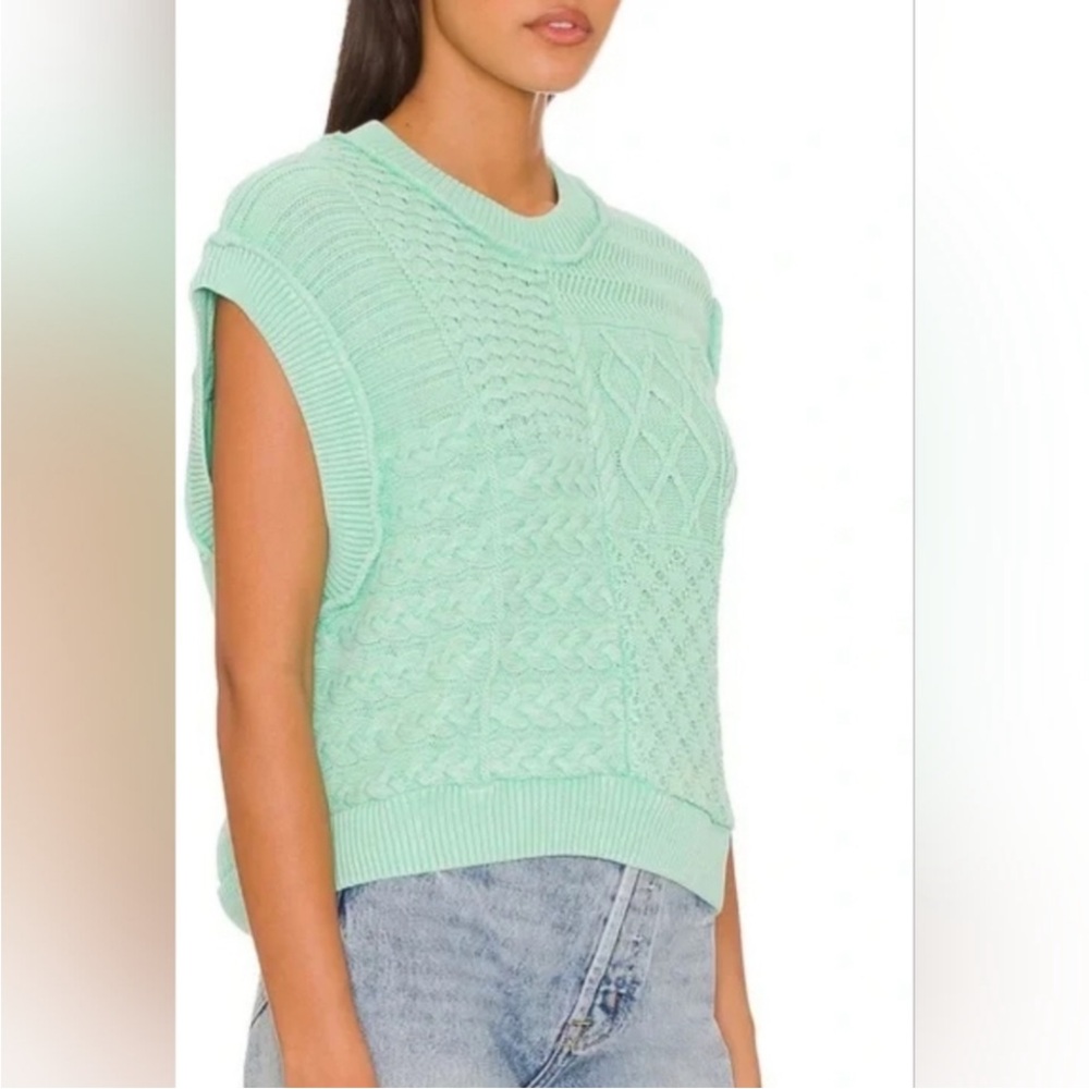 Free People Mint Green Cable-Knit Crewneck Sweater Vest - Picture 3 of 6